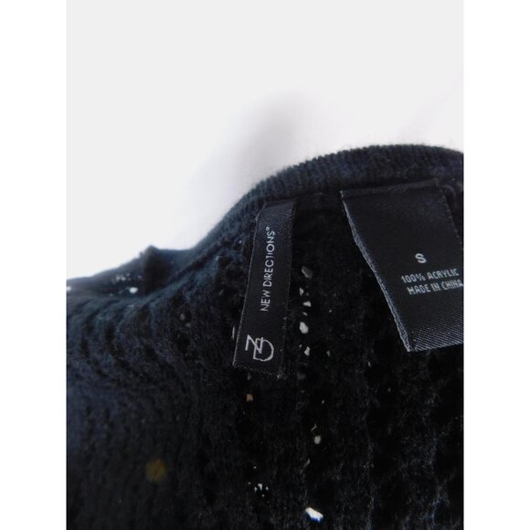 New Directions Black Crochet Fringe Duster Vest Boho Witch S - Picture 11 of 12